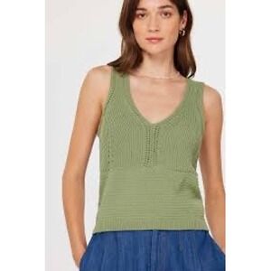 YFB Young Fabulous & Broke Sage Green Cotton Ribbed Knit V-Neck Tank Top Medium